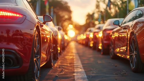 Back View of the space between many car, Car traffic jam in the city