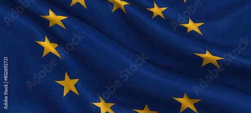 European Union flag waving in the wind. Close up of Europe banner blowing, soft and smooth silk.