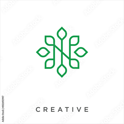 Abstract Letter N logo. Letter N with leaf creative logo design, letter n leaf logo, initial N nature vector template, design inspiration, vector