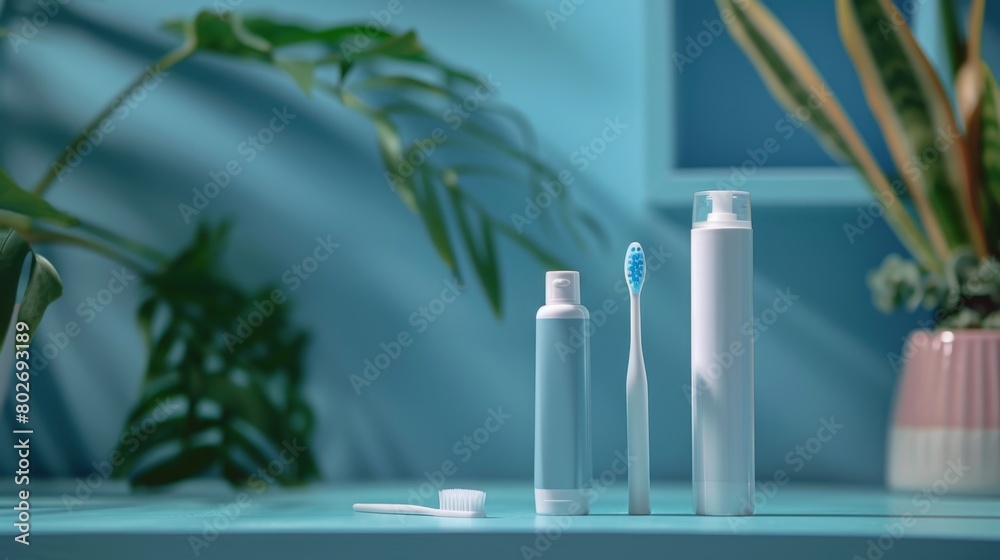 A toothbrush and toothpaste, essential for starting the day with freshness and hygiene A toothbrush and toothpaste, essential for starting the day with freshness and hygiene