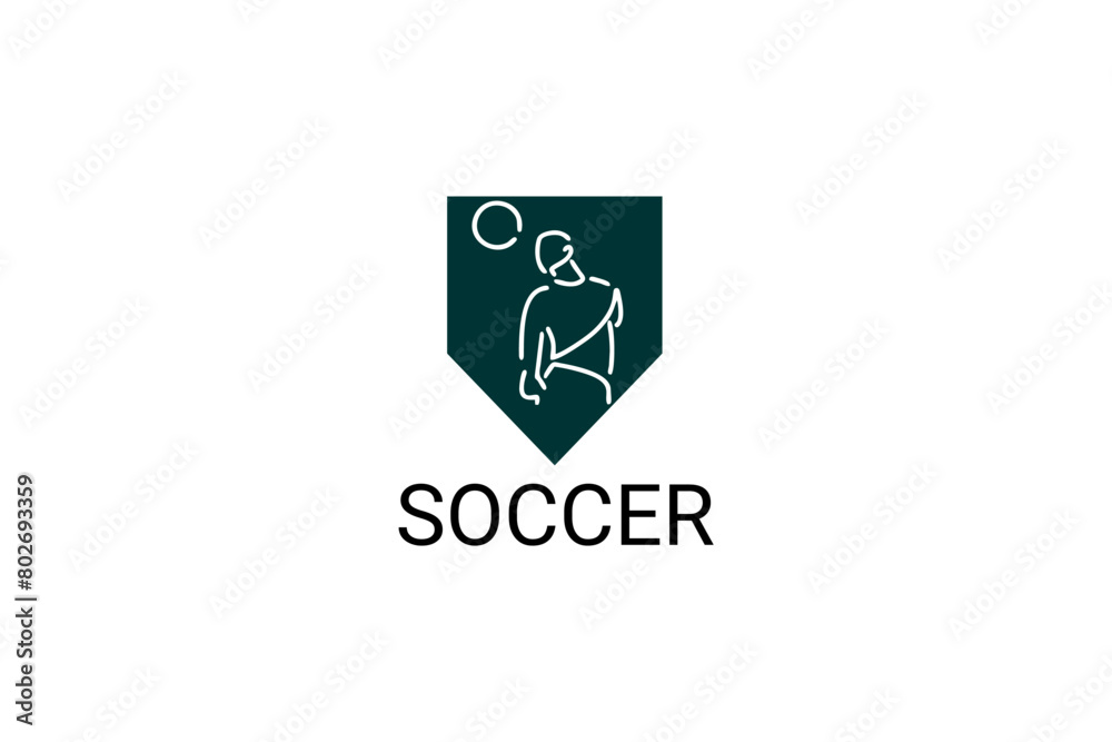 Fototapeta premium Soccer or football sport vector line icon. sportman, playing football. sport pictogram illustration.