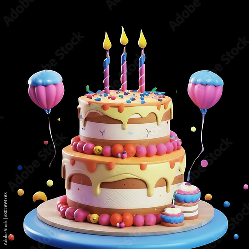 This image shows a colorful  beautifully decorated birthday cake. It is an opening and cheerful image  which expresses the birthday leisure. May your day be filled with joy  laughter  and wonderful me