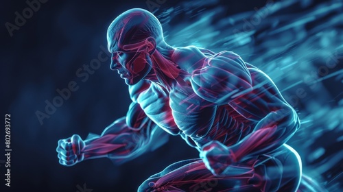 3D rendering image depicting the concept of muscle endurance, highlighting the ability of muscles to sustain contractions over extended periods without fatigue © G.Go