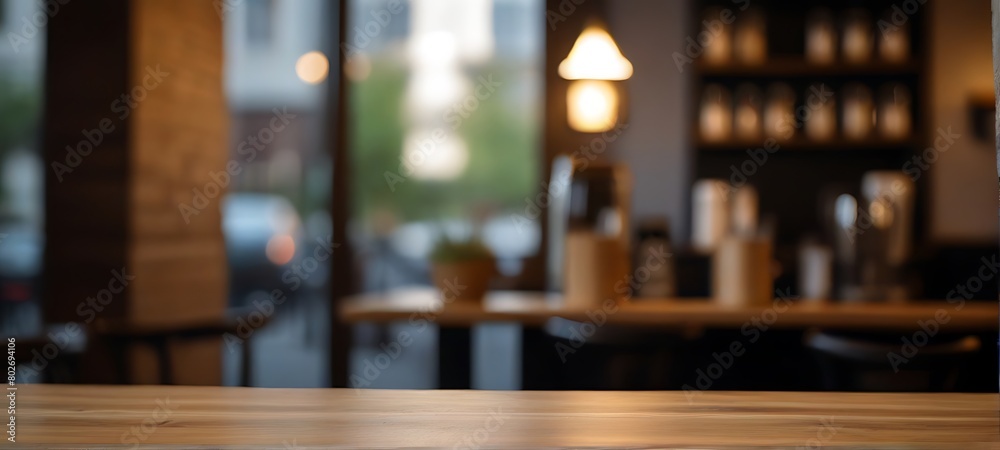 Wood table and black wall background, Empty wooden floor space platform with library background for product display.