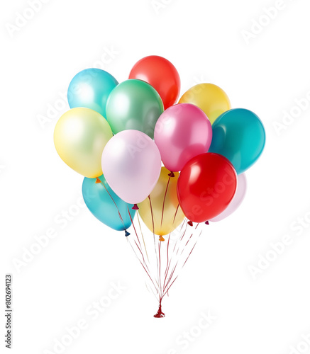 A vibrant collection of colorful balloons with glossy textures  tied together  floating joyfully. Generative AI