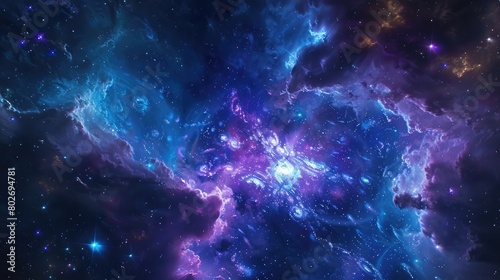 Abstract cosmic texture with vibrant blue and purple hues photo