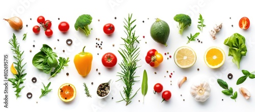 A collection of fresh items separated on a white background.