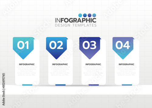 Modern Info-graphic Template for Business with 4 steps, icons for 4 options, Gradients multi-color, labels. Vector info-graphic element.