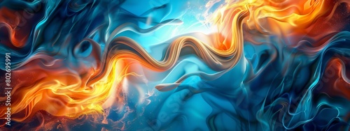 Abstract background with swirling lines in blue, orange and white colors