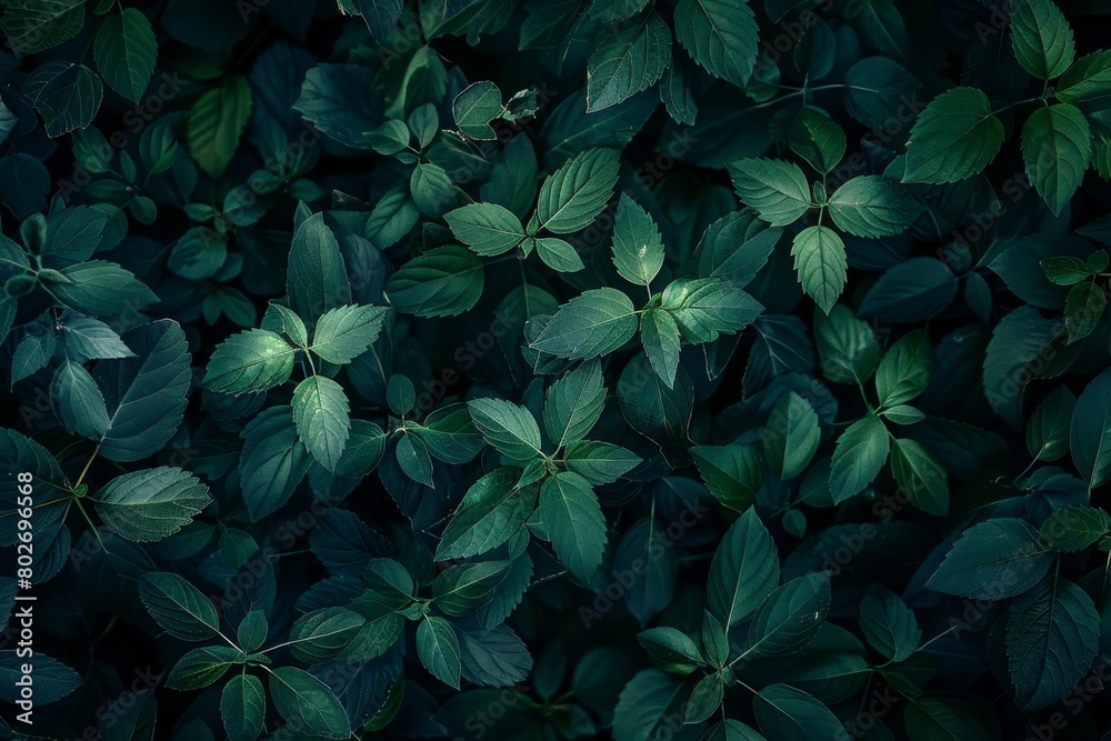 Abstract texture of green leaves against a dark nature background Abstract texture of green leaves against a dark nature background