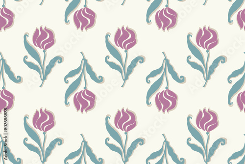 floral ethnic ikat seamless pattern traditional design for background, carpet, wallpaper, clothing, wrapping, fabric, vector illustration, embroidery style, Ajrakh, block print, batik print allovers photo