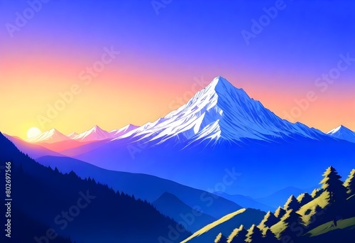 flat illustration classical animes Serene mountain (5)