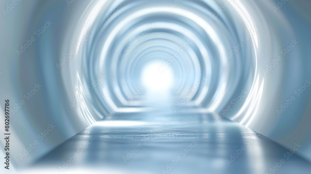 Abstract futuristic blue tunnel with a glowing light at the end, creating a surreal space. Abstract futuristic blue tunnel with a glowing light at the end, creating a surreal space.