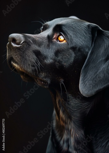 Majestic Black Labrador Retriever Portrait on Dark Background