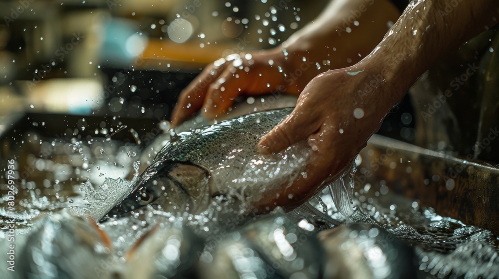 Fototapeta premium the precise filleting of seafood, preserving natural textures and flavors for export