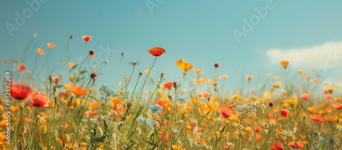 Field of blooming flowers under a clear sky © Vusal