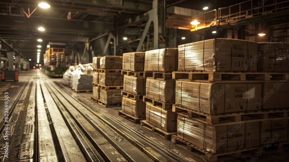 Preparing Cargo, A real-photo shot capturing the meticulous preparation of cargo for international shipping, ensuring each item is securely packaged and labeled Preparing Cargo, A real-photo shot capturing the meticulous preparation of cargo for international shipping, ensuring each item is securely packaged and labeled