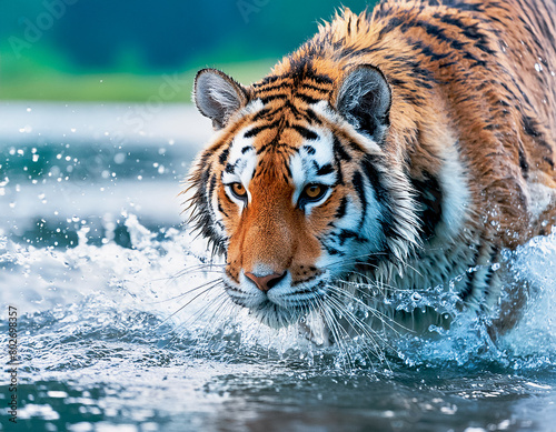 Majestuoso tigre macho caminando por un río