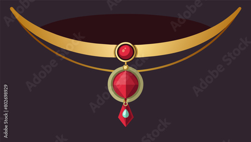 A weathered velvet choker adorned with a single ruby on a gold pendant serves as a reminder of a gl era long gone.. Vector illustration