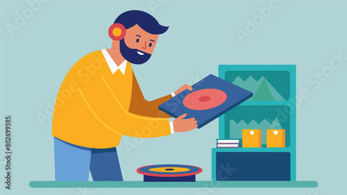 The careful handling and inspection of a rare and valuable record as the workshop instructor shares tips on how to properly preserve and display such Vector illustration