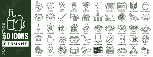 50 Germany icon collection in line style with name in every icon