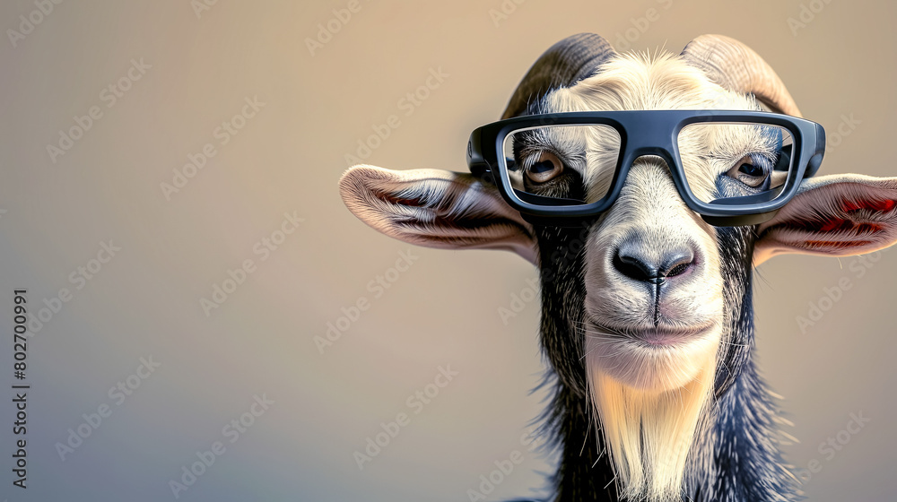 goat with vision virtual reality sunglass solid background