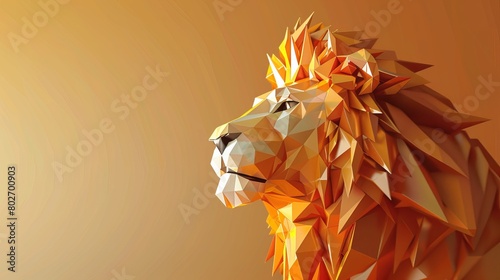 Simplified 3D rendering of a lion wearing a crown, created in a low poly style.