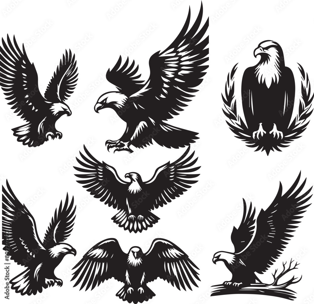 Eagle silhouette set. Eagle illustration Eagle silhouette set. Eagle illustration