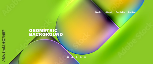 An artistic geometric background featuring a vibrant rainbow of colors inspired by nature, including electric blue, magenta, and various shades of green from grass and terrestrial plants