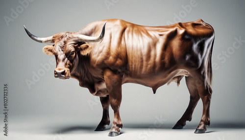 body of muscled bull, isolated white background. 