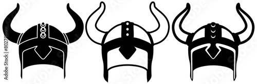 set helmet of the viking warrior symbol. emblem viking helmet logo. illustration of viking, viking knight warrior helmet armor icon flat vector photo