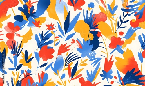 seamless pattern Matisse inspired bold and bright on white backgorund  Generative AI