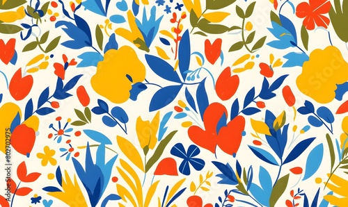 seamless pattern Matisse inspired bold and bright on white backgorund, Generative AI
