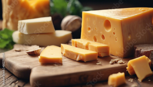cheddar cheese on a wooden cutting board 