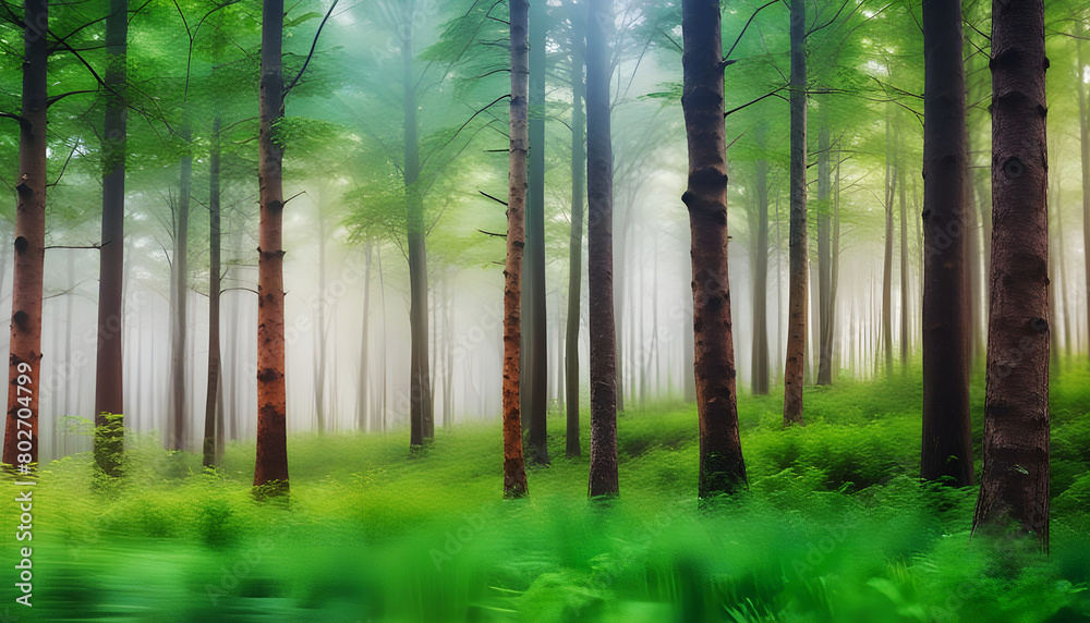Naklejka premium Beautiful forest blurred background. Generative AI