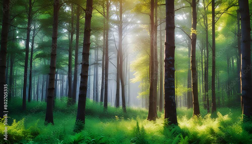 Fototapeta premium Beautiful forest blurred background. Generative AI