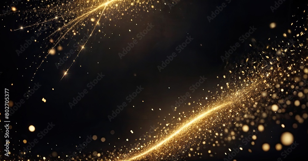 Glittering golden particles and sparkles on a dark background Glittering golden particles and sparkles on a dark background