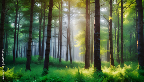 Beautiful forest blurred background. Generative AI