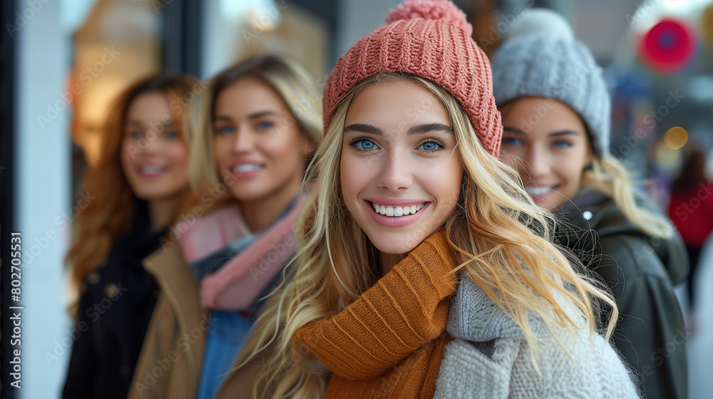 Happy group of friends shopping in autumn season. Happy group of friends shopping in autumn season.