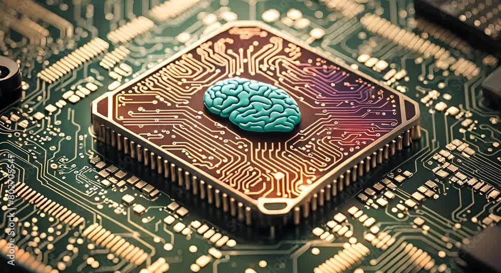 Computer chip brain symbolizing the fusion of technology and neuroscience