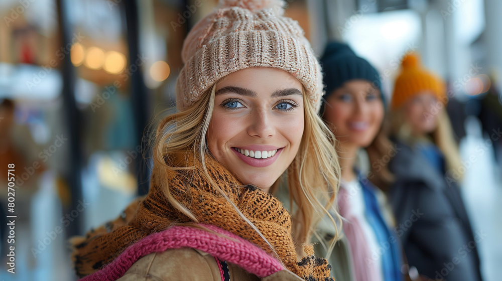 Happy group of friends shopping in autumn season. Happy group of friends shopping in autumn season.