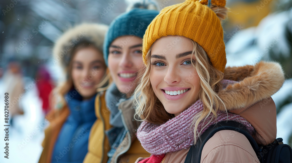 Happy group of friends shopping in autumn season.