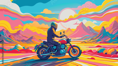 Vibrant Sunset Motorcycle Ride Through Scenic Landscape