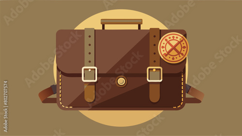 A retro leather satchel with rustic brass buckles and a faded stamp from a bygone airline.. Vector illustration