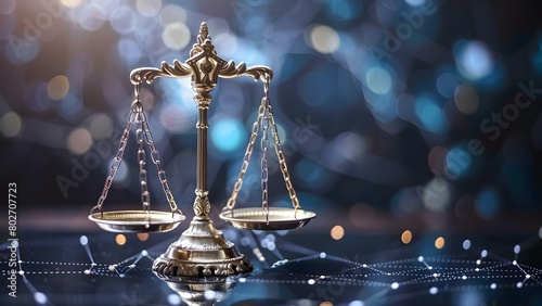 The concept of digital law and the symbol of scales of justice in the modern judiciary system. Concept Digital Law, Scales of Justice, Modern Judiciary System, Legal Technology, Cyber Ethics