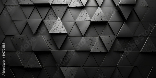  Black background with black triangles and golden lights, with three-dimensional geometric shapes. Created with Ai