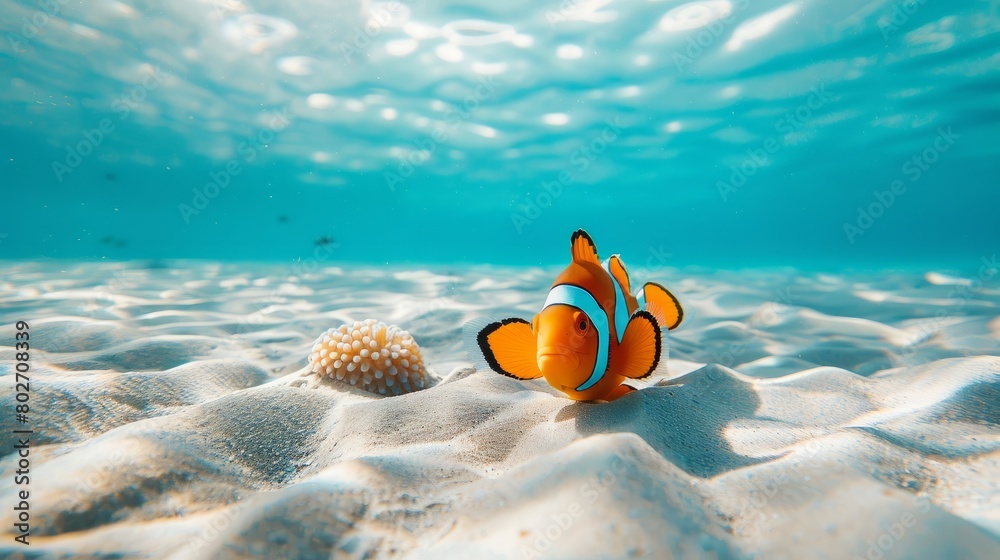 Amazing and beautiful clownfish and anemone under the sea
