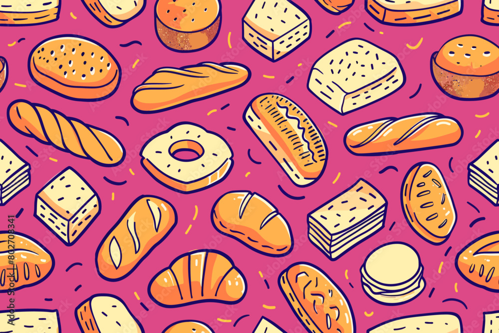 A digital illustration of retro bread pattern A digital illustration of retro bread pattern