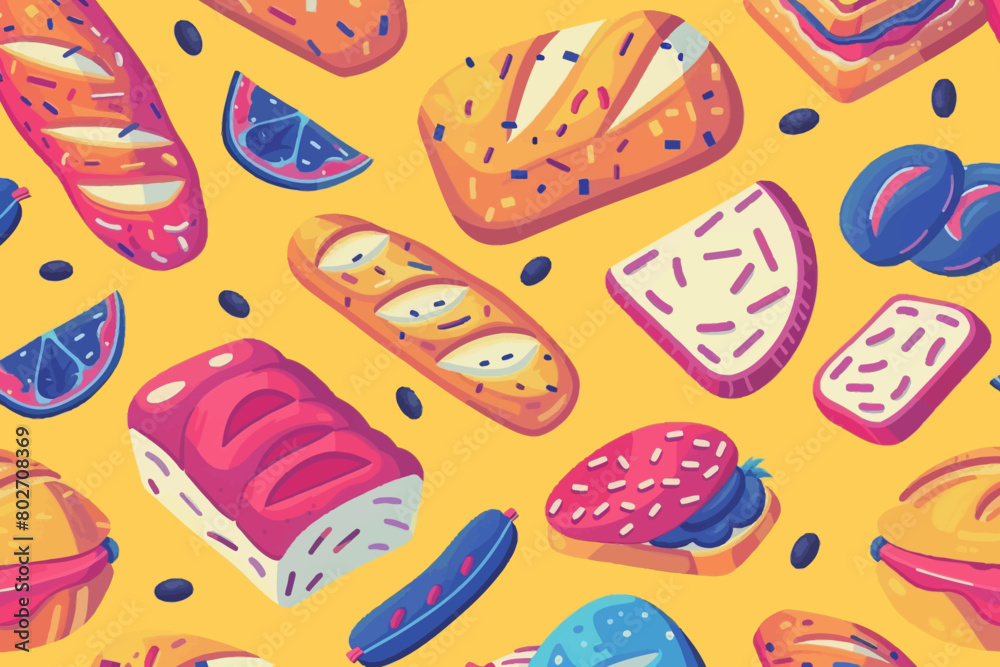 A digital illustration of retro bread pattern A digital illustration of retro bread pattern