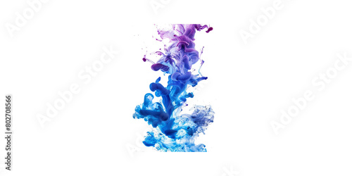 A blue and white water splash, with ink color flowing on the surface of the liquid. The colors blend together to create an abstract shape that resembles a dragon or phoenix. It is set against a pure w